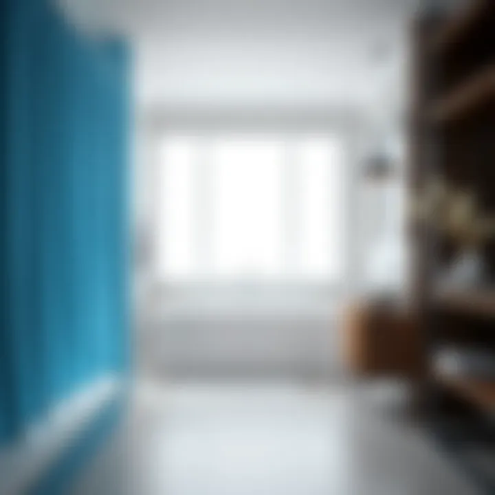 Elegant Blue Shower Curtain in Modern Bathroom Elegant blue shower curtain in a modern bathroom setting