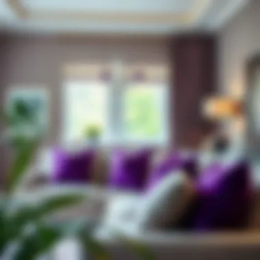 Stylish living room featuring coordinated purple throw pillows