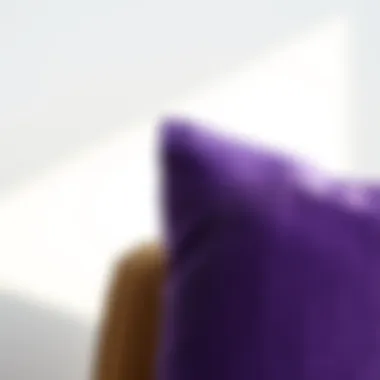 Close-up of textured purple throw pillow against a minimalist backdrop