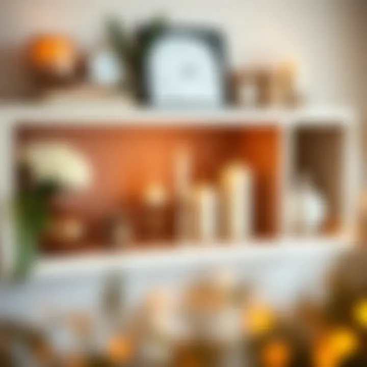 Aesthetic display of timer LED candles in a decorative shelf arrangement