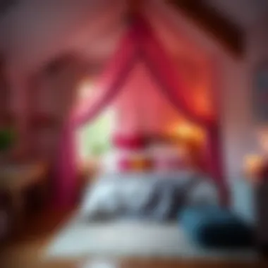 An aesthetically pleasing bedroom featuring a bed tent