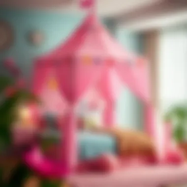 A stylish and colorful bed tent with playful decorations