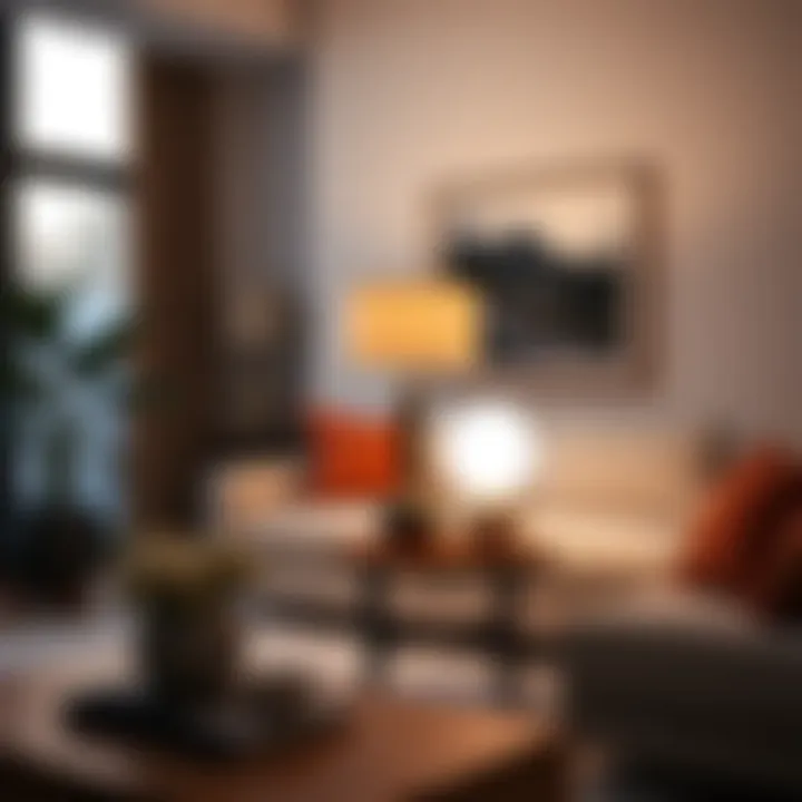 Modern living room showcasing a chic lamp and table duo