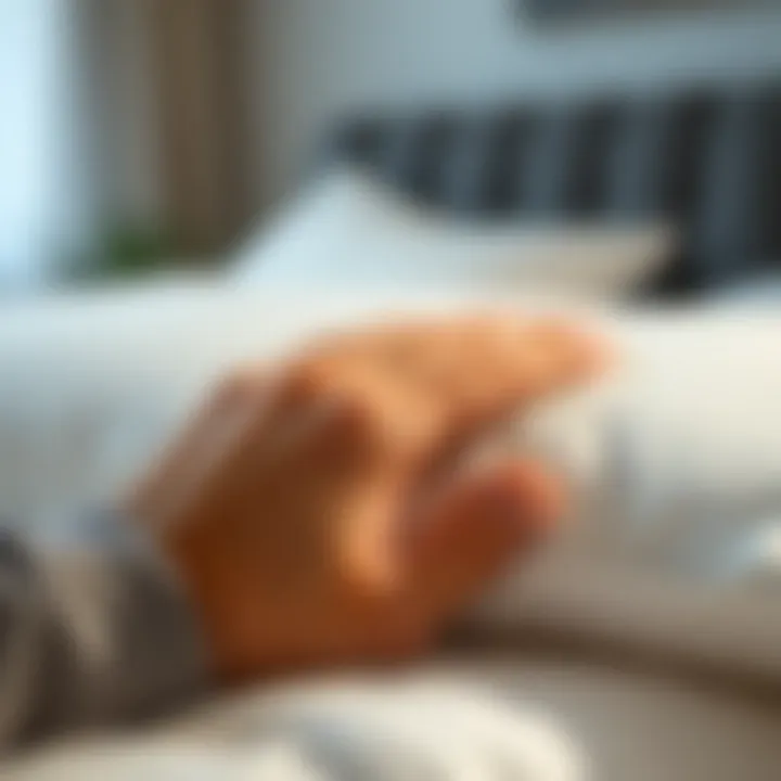 Testing Pillow Topper Comfort A close-up of a hand testing the softness of a pillow topper, illustrating the importance of comfort in selection.