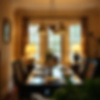 Charming Dining Area with Tasteful Lamp Positioning Charming dining area enhanced by tastefully positioned lamps