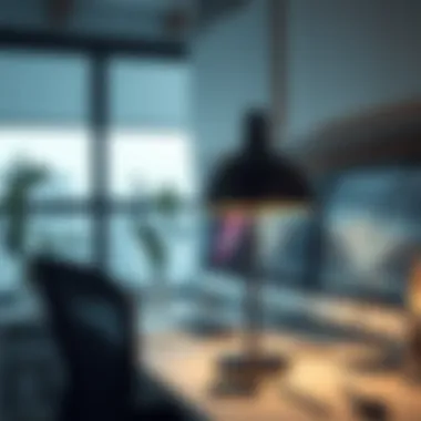 Optimal Lamp Clearance in Modern Workspace Modern workspace featuring optimal lamp clearance for productivity