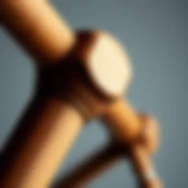 Close-up of the texture and craftsmanship of a wooden clothes pole