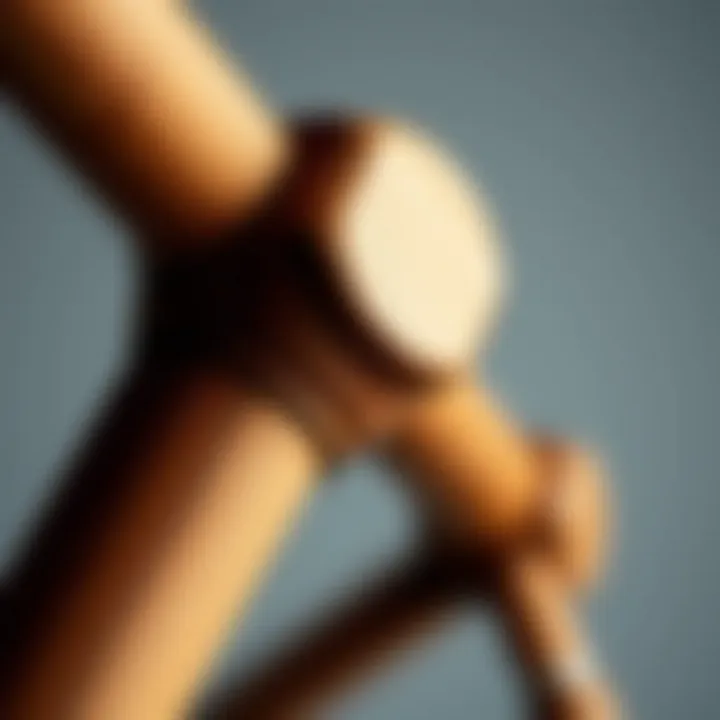 Close-up of the texture and craftsmanship of a wooden clothes pole