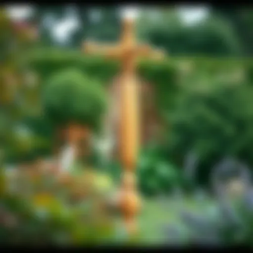 Elegant wooden clothes pole in a serene garden setting